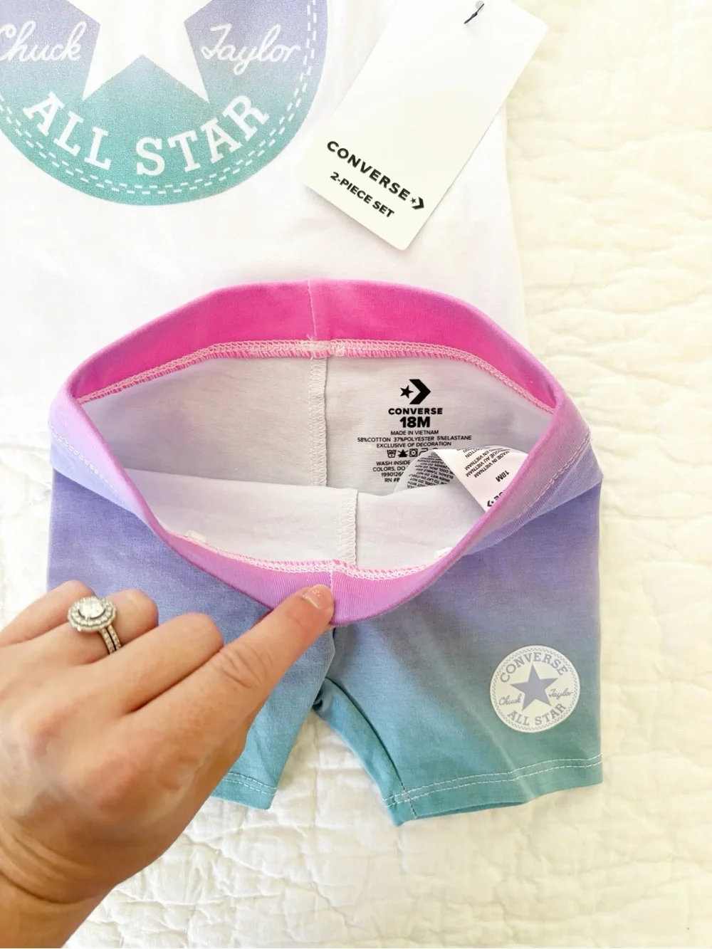 18m ⭐️ Converse White Tee & Purple Ombre Bike Shorts Set baby girl new with tags